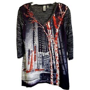 T/O Thomas & Olivia PM Multicolor 3/4 Sleeve Pullover Scenic Tunic Embellished